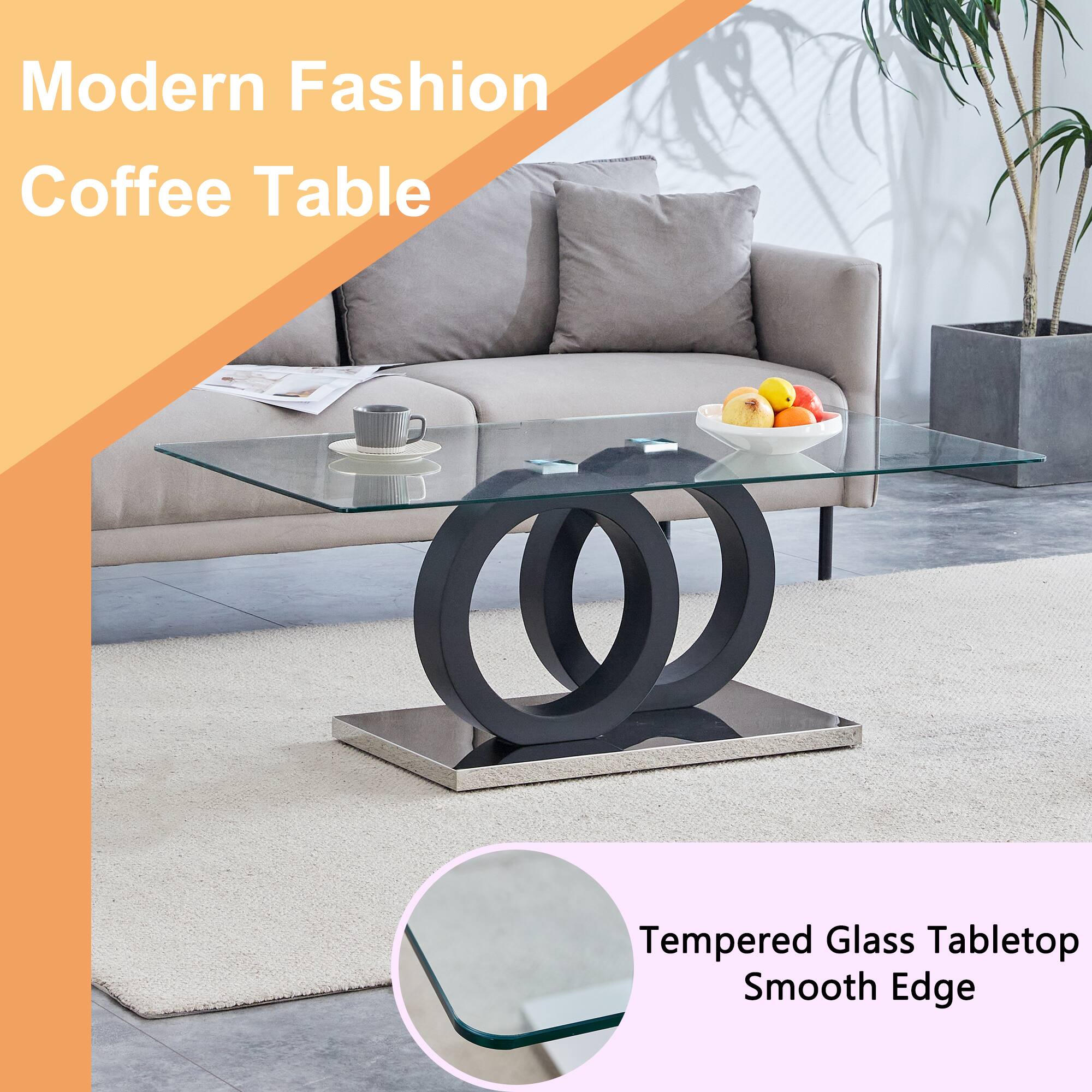 Modern Fashion Coffee Table  
Tempered Glass Tabletop Smooth Edge