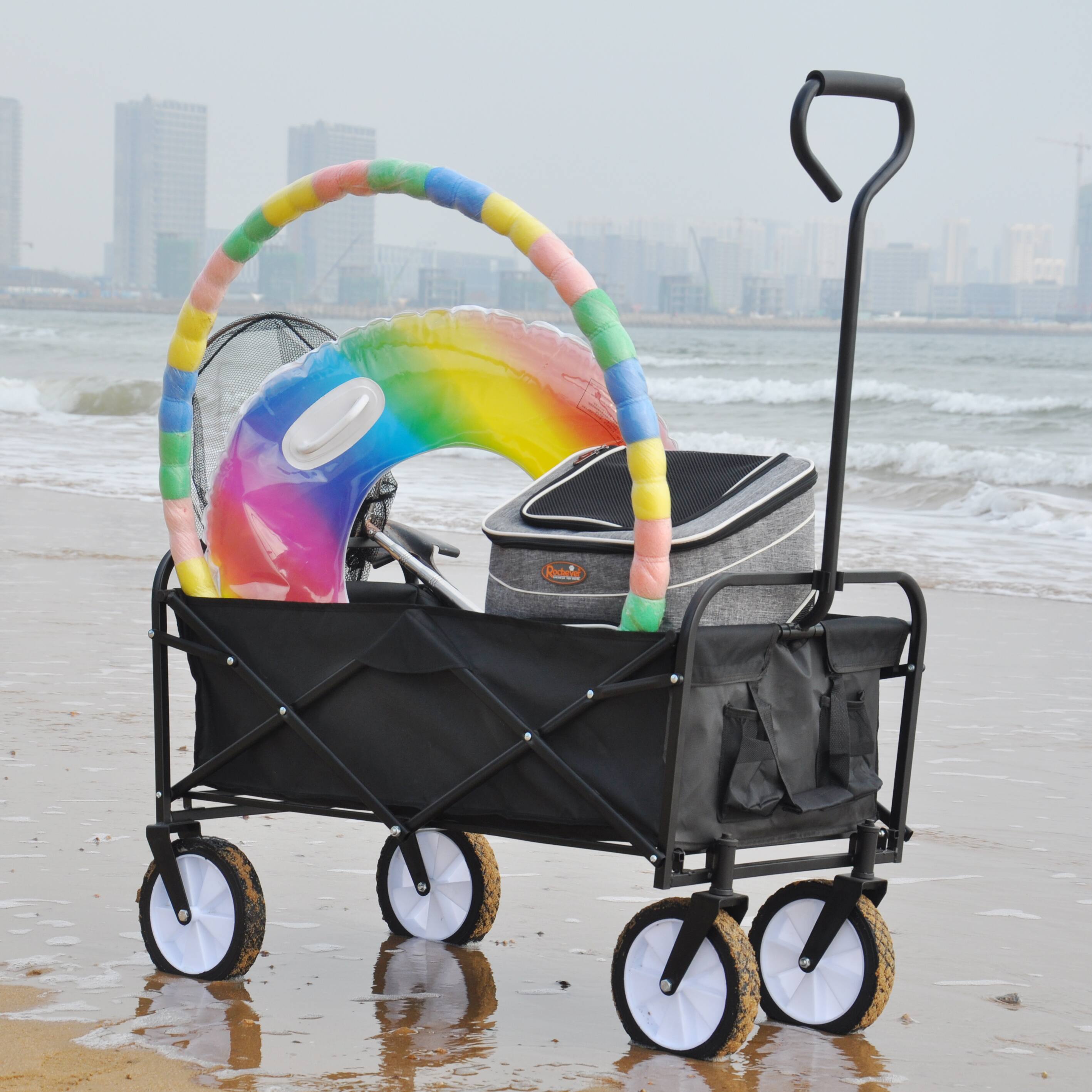 Alt View 8. Ecooso - Folding Wagon for Garden, Shopping, and Beach Use - Black.