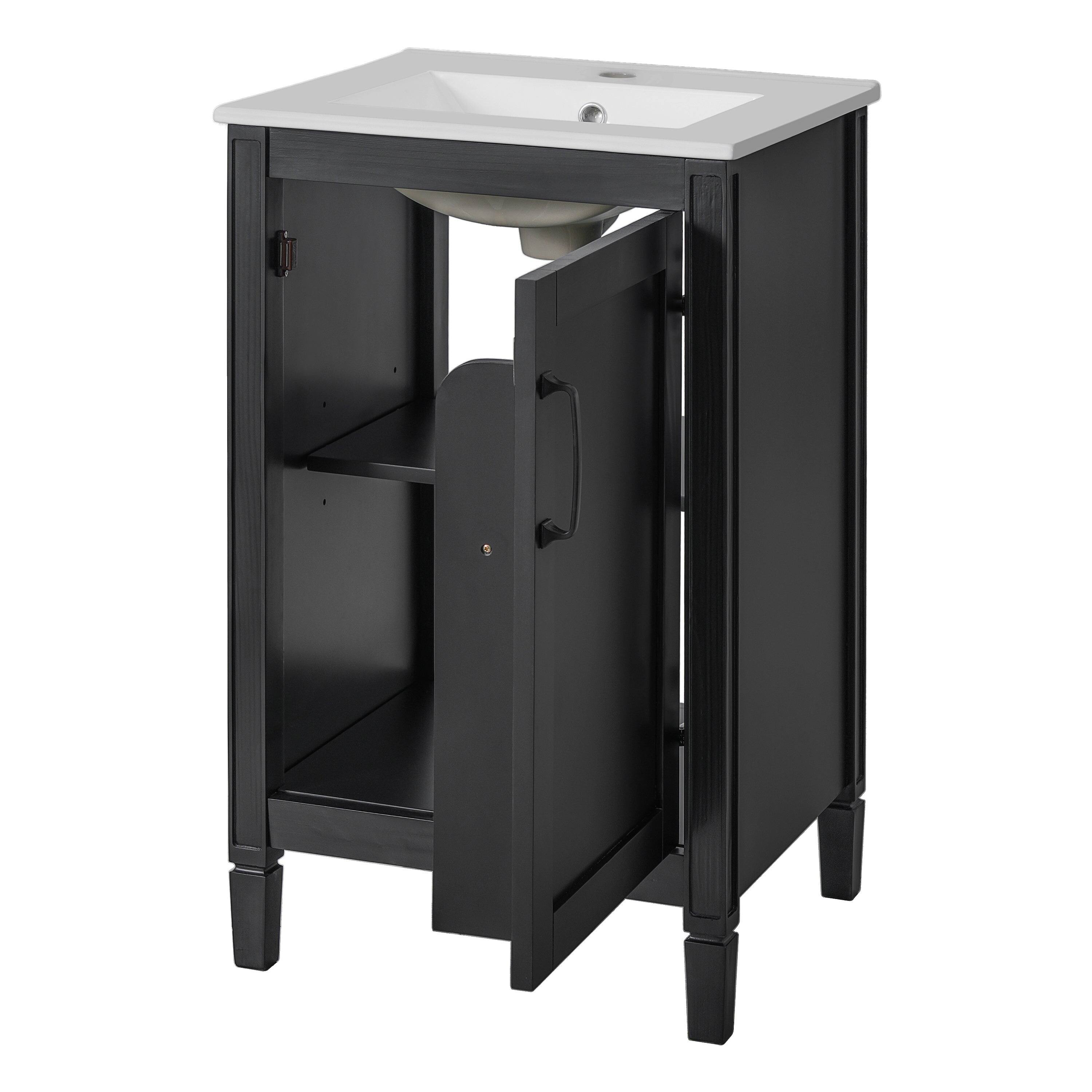 Left. Boyel Living - 20 Inch Black Bathroom Vanity with Ceramic Sink Soft Close Door Adjustable U Shaped Shelf and Door Storage Rack - Black.