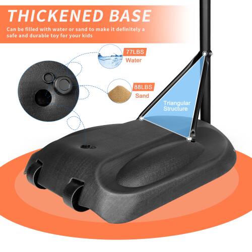 **THICKENED BASE**

Can be filled with water or sand to make it definitely a safe and durable toy for your kids.

- **77LBS** Water
- **88LBS** Sand

**Triangular Structure**