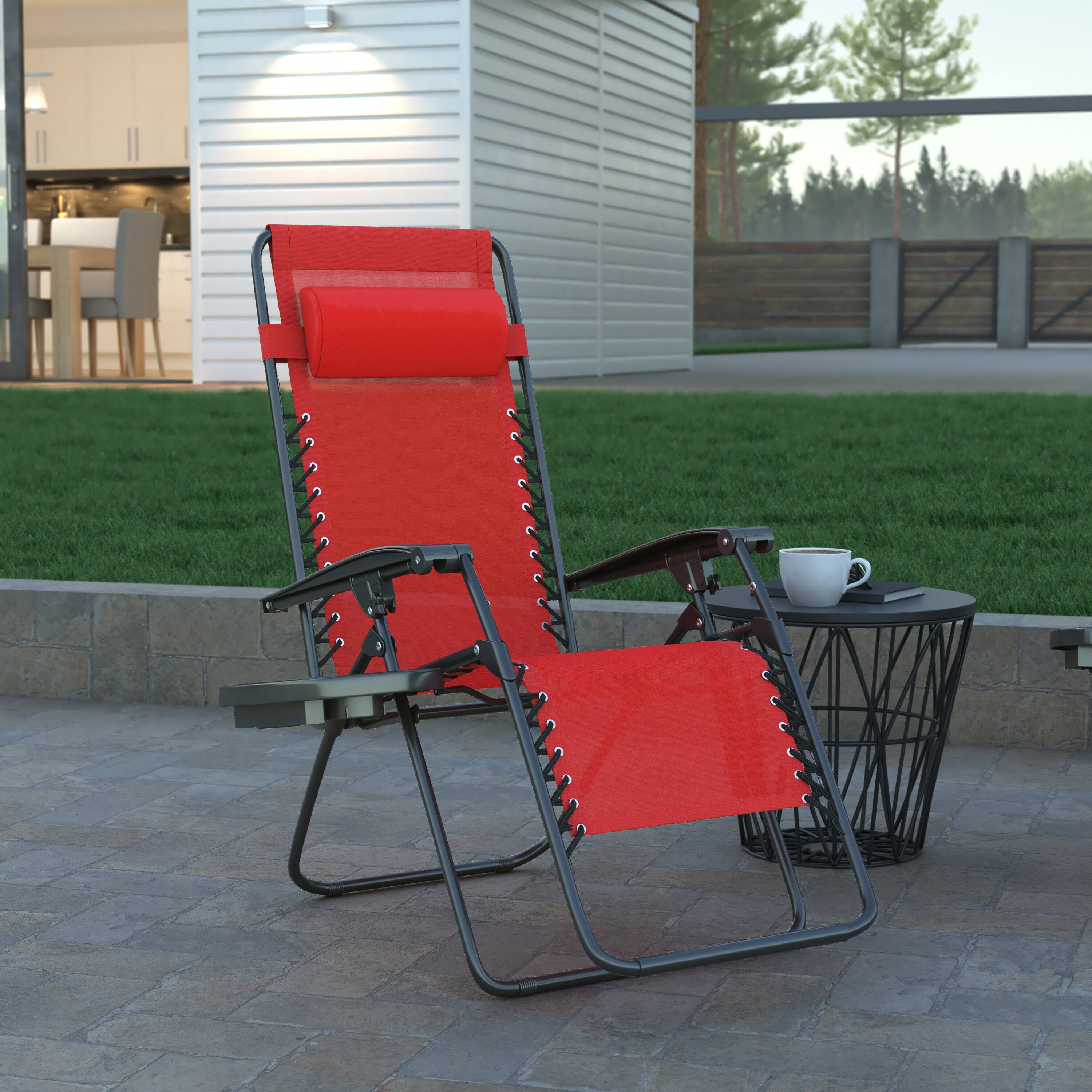 Alt View 5. Emma + Oliver - 2 Pack Adjustable Mesh Zero Gravity Lounge Chair with Cup Holder Tray - Red.