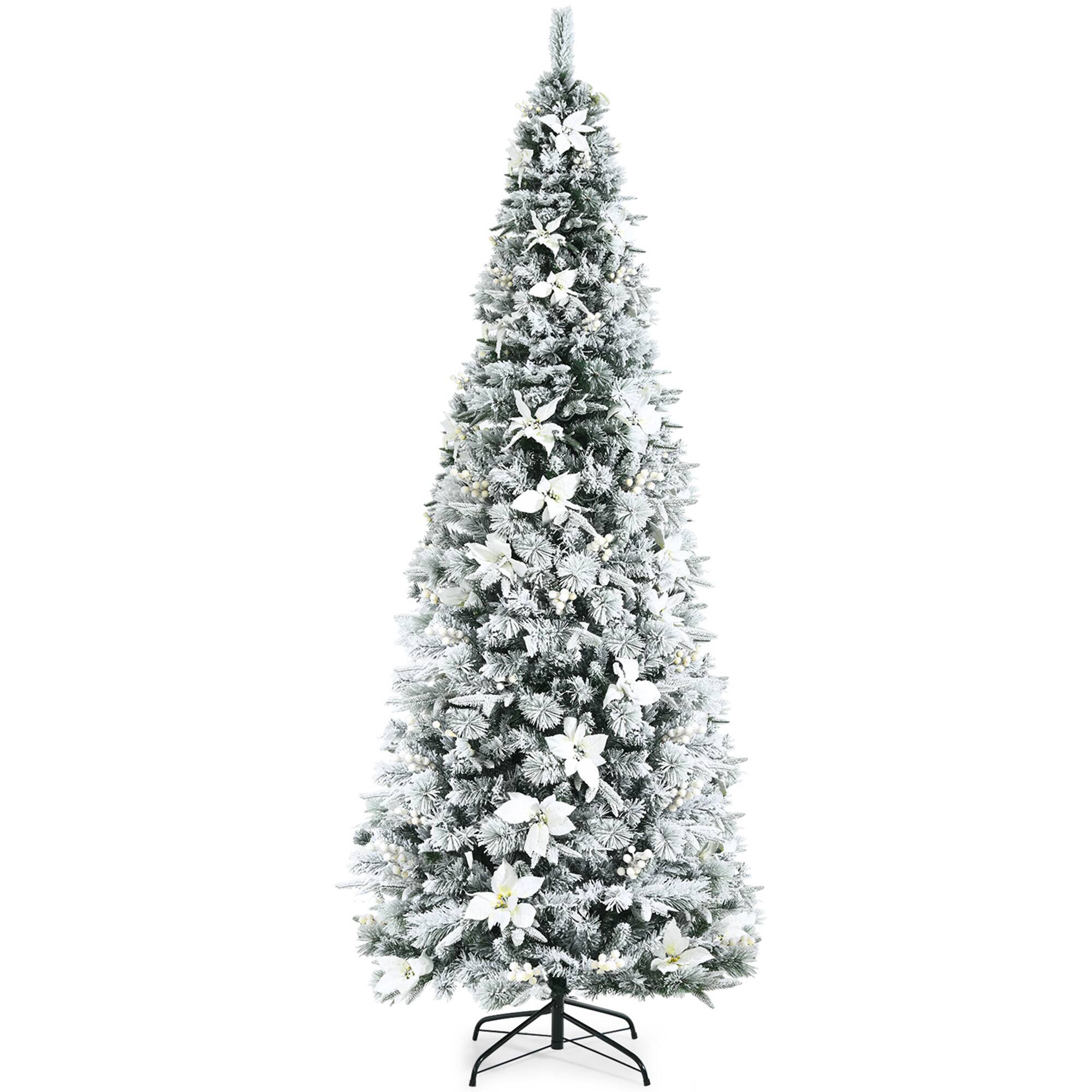 Alt View 9. Gymax - Gymax 8 FT Artificial Snow Flocked Pencil Christmas Tree w/ White Berries & Flowers - White.