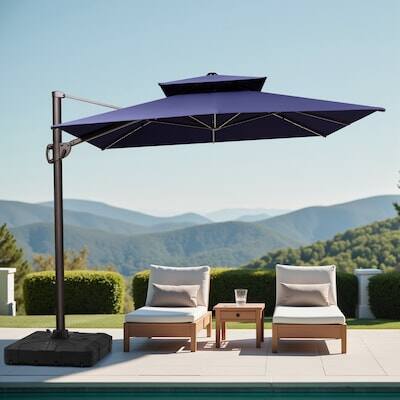 Alt View 8. Crestlive Products - Crestlive Products 11ft UPF50+ Aluminum Double Top Slide-tilt Cantilever Patio Umbrella with 350lbs Pull rod Wheel Base - Navy blue.