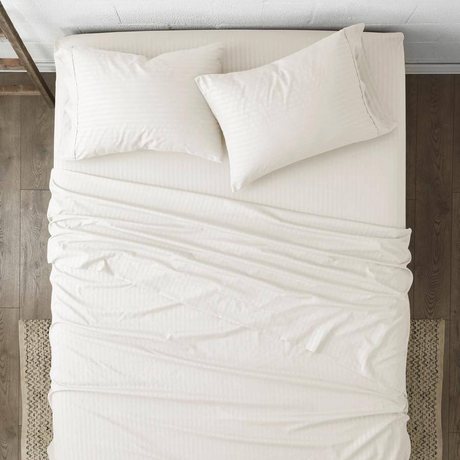 Back. Plazatex - 1800 Series Embossed Striped Wrinkle Resistant Sheet 4pc Set Queen - Ivory - Ivory.
