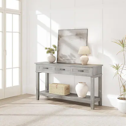 Front. Acekool - Entryway Table, Console Table with 3 Storage Drawers - Grey.