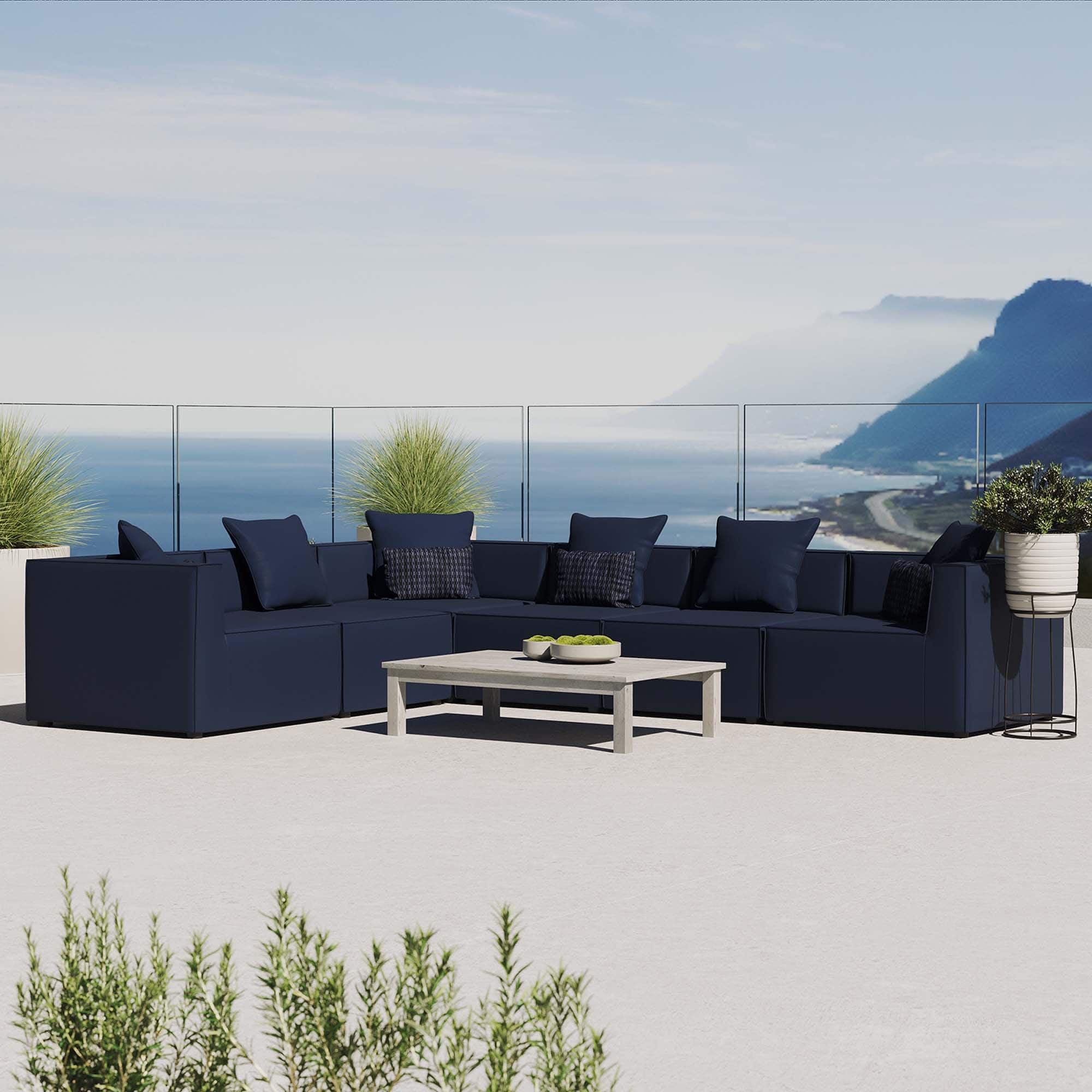Saybrook 6-Piece Outdoor Patio Upholstered Sectional Sofa by Modway - Navy