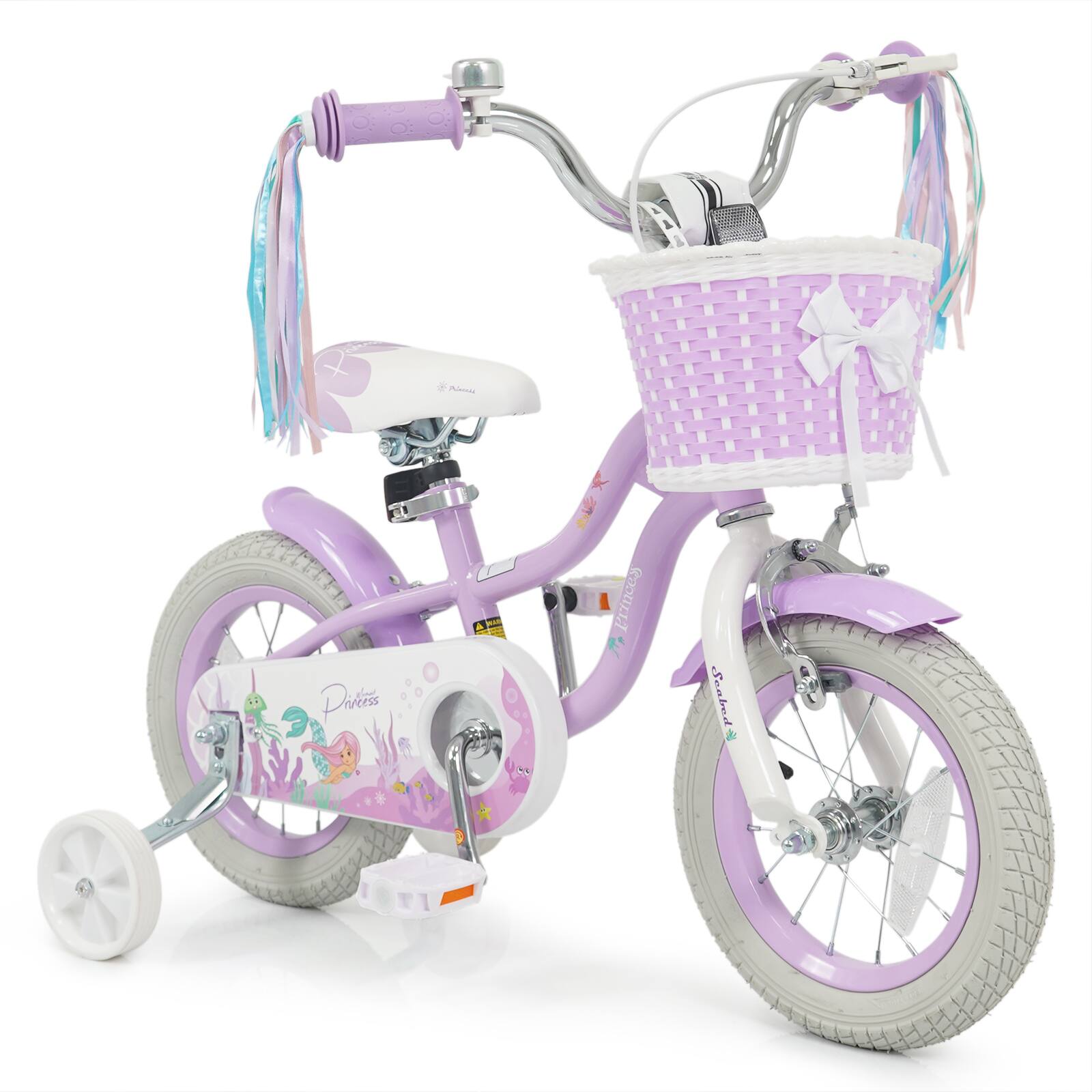 Gymax - 12'' Kids Bike w/Training Wheels Hand Coaster Brakes Adjustable Seat Handlebar - Purple