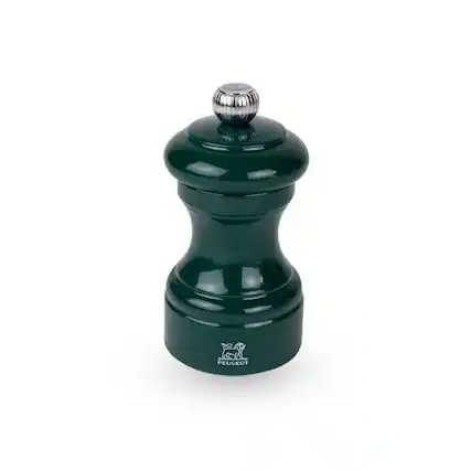 Front. Peugeot - Peugeot Bistro Salt Mill, 4-Inch Adjustable Manual Grinder - Stainless Steel & Beechwood, Forest Green - Forest Green.