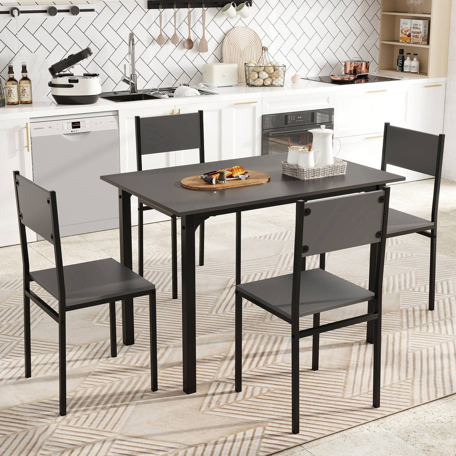 Alt View 3. Costway - Costway 5 PCS Dining Table Set Industrial Style Kitchen Table & Chairs for 4 Gray - Gray.