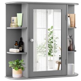 Costway - Multipurpose Mount Wall Surface Bathroom Storage Cabinet Mirror - Gray