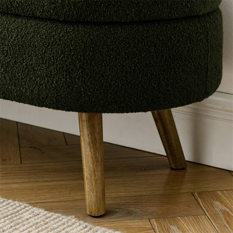 Alt View 5. HTUTWOO - 43.5" Ottoman Storage Bench - Oval Upholstered Linen Fabric Footrest Bench with Wood Legs, End of Bed for Living Room - Green.