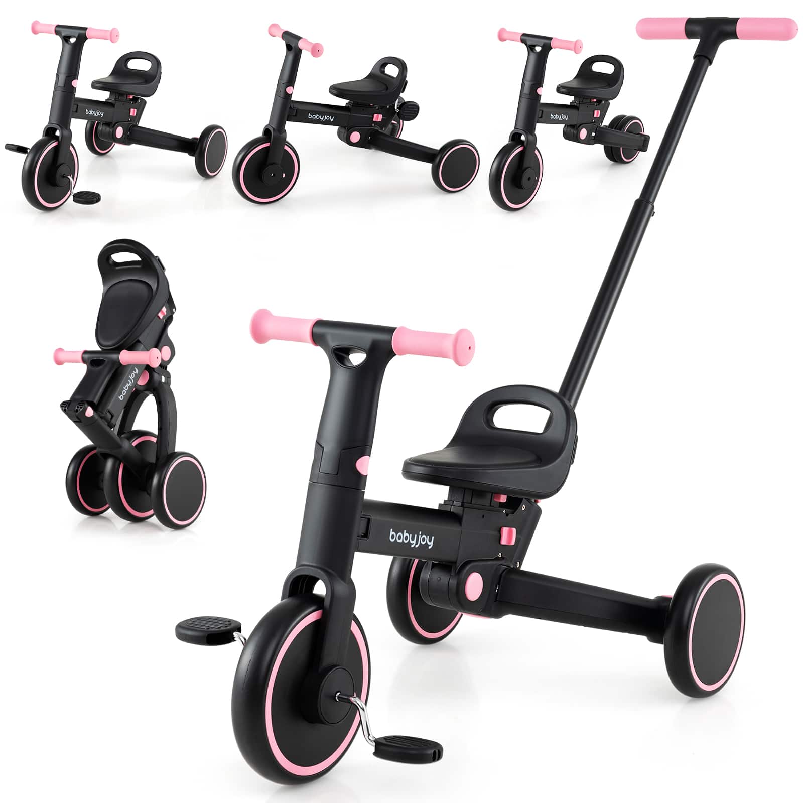 Gymax - Toddler Tricycle w/Push Handle Adjustable Seat Removable Pedal EVA Foam Wheels - Pink