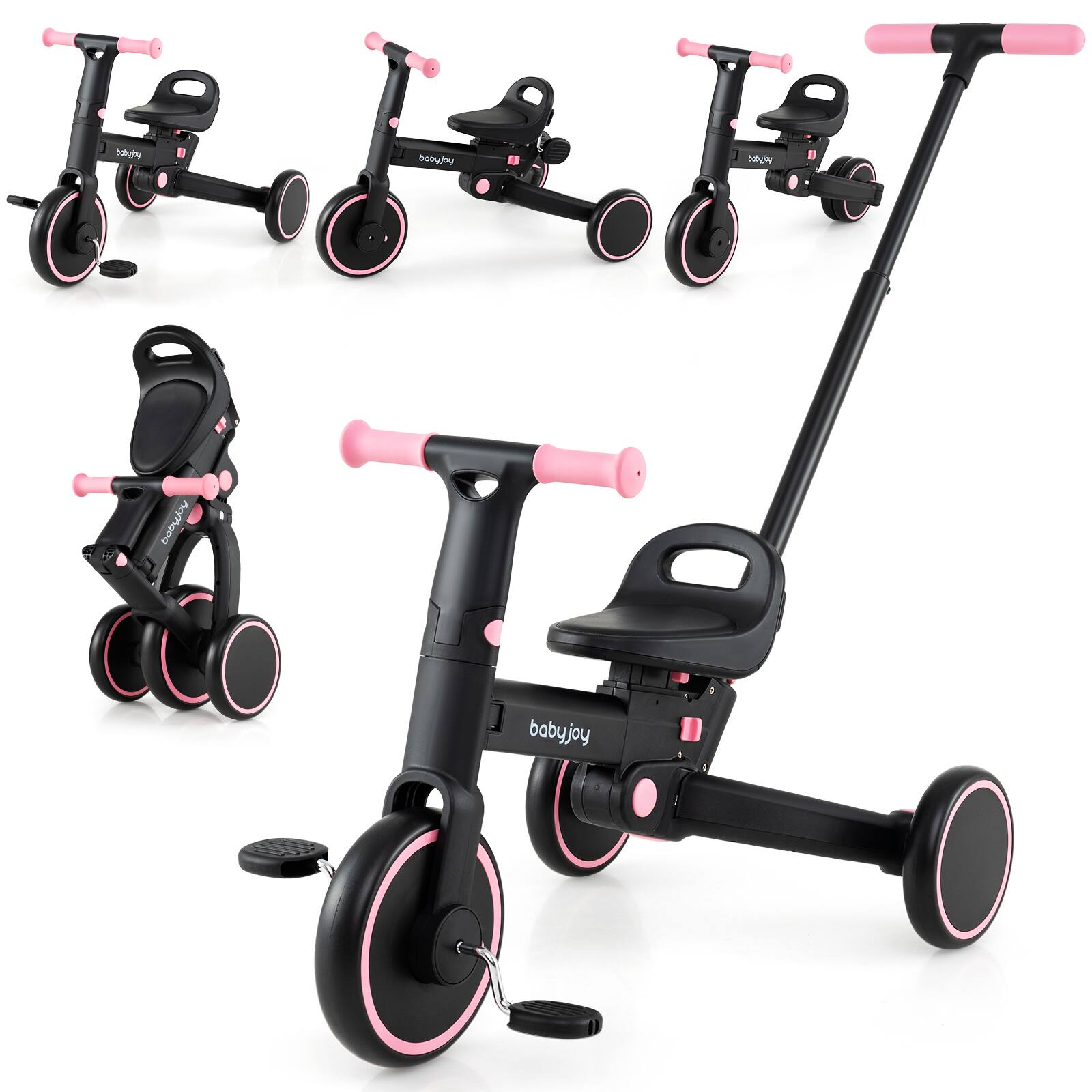 Gymax - Toddler Tricycle w/Push Handle Adjustable Seat Removable Pedal EVA Foam Wheels - Pink
