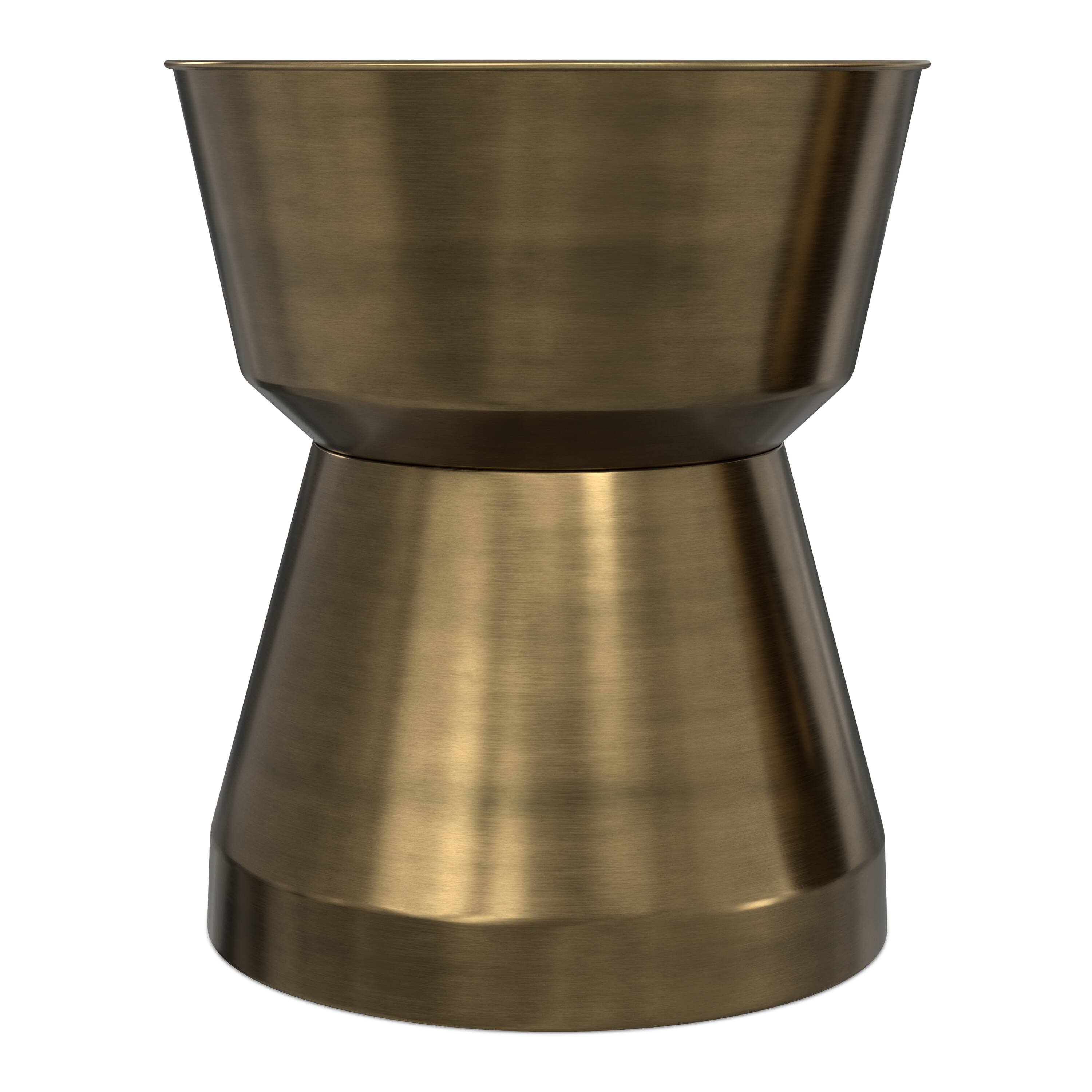 Left. Simpli Home - Allegra 16 inch Wide Modern Metal Side Table in Antique Brass Iron, Assembled - Antique Brass.