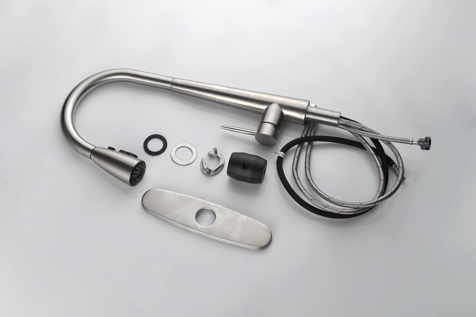 Alt View 4. Glintex - Kitchen Faucet with Pull Down Sprayer , High Arc Single Handle with Deck Plate, Modern Stainless Steel Kitchen Faucets - Brushed Nickel.