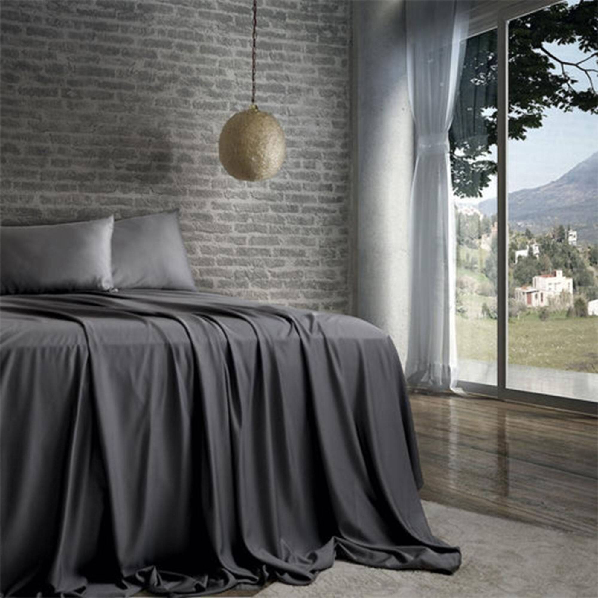 Alt View 3. Sleepgram - Sleepgram Viscose from Bamboo Full Bed Sheet Set with 2 Pillowcases, Grey Stone - Grey.