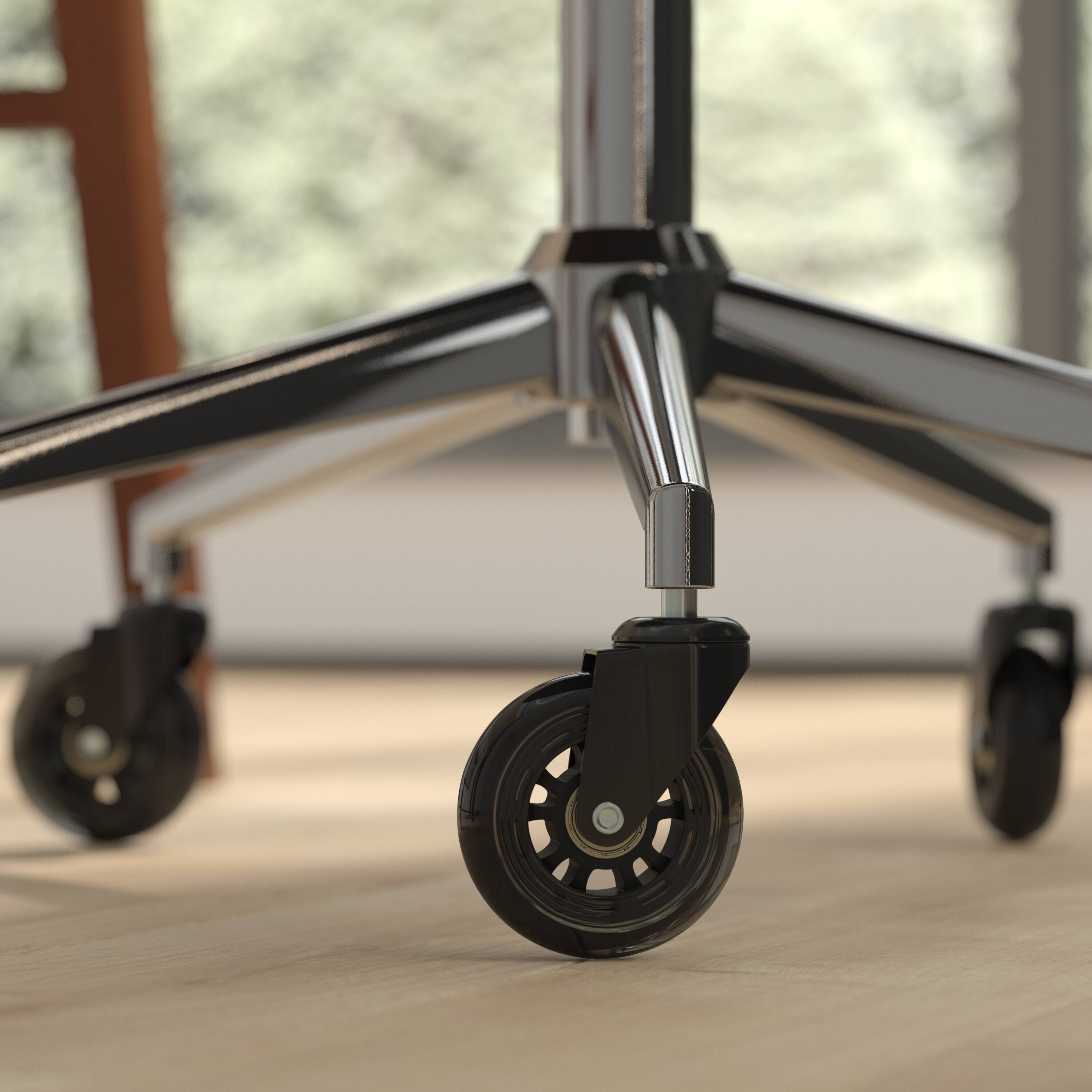 Alt View 2. Emma + Oliver - Set of 5 Polyurethane Rollerblade Wheel Replacement Casters with Steel Frame for Home Office Chairs - Black/Clear.