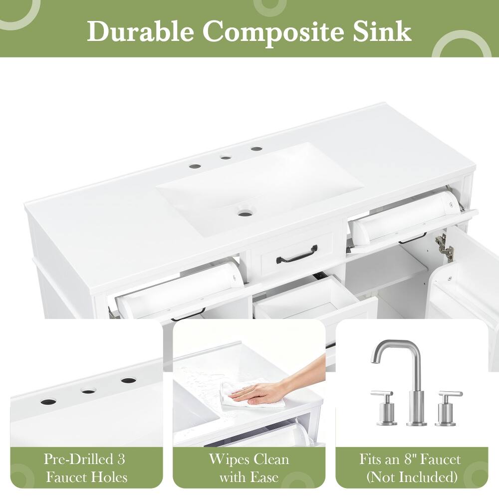 Durable Composite Sink  
Pre-Drilled 3 Faucet Holes  
Wipes Clean with Ease  
Fits an 8" Faucet (Not Included)
