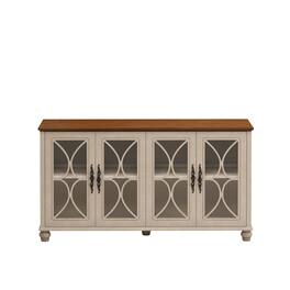 Boyel Living - European Antique Style Four Door Cabinet with Tempered Glass Doors and Adjustable Shelf - Beige