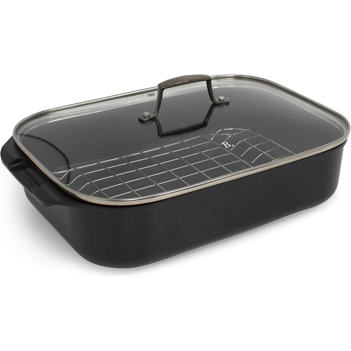 Alt View 1. BLU - Blu. Cookware Roasting Pan with Lid and Roasting Rack, Non-Toxic - Black.
