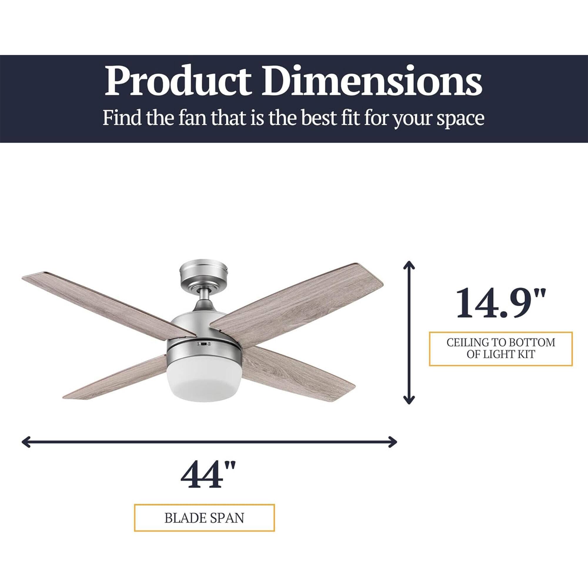 Product Dimensions  
Find the fan that is the best fit for your space  
14.9" CEILING TO BOTTOM OF LIGHT KIT  
44" BLADE SPAN