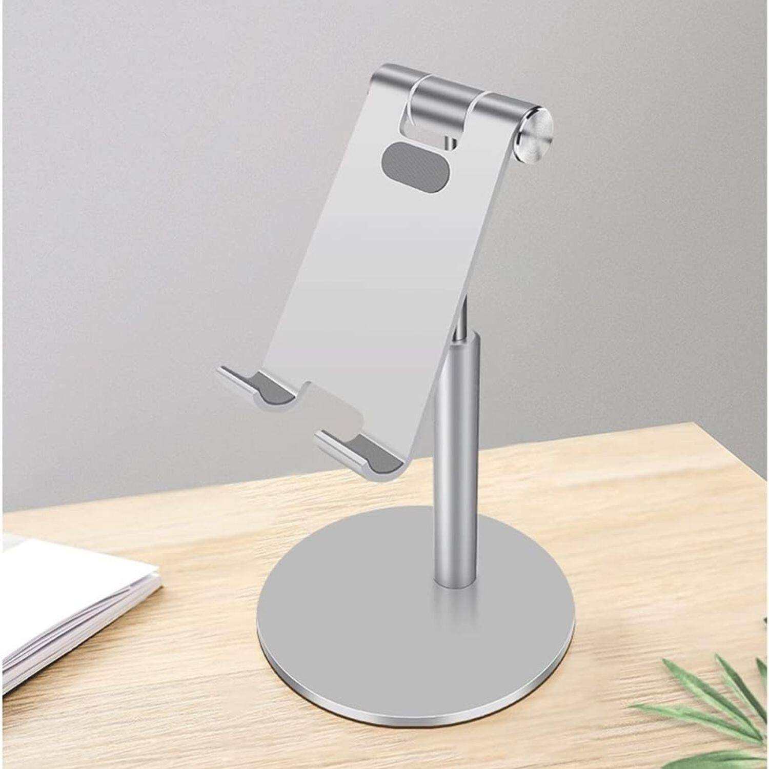 Angle. Stock Preferred - Adjustable Aluminum Desktop Phone & Tablet Stand - Silver.