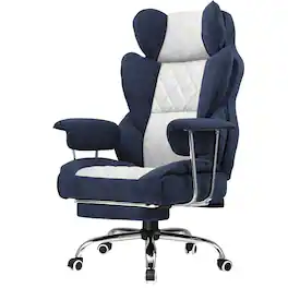 GTPlayer - 400lbs Heavy Duty Gaming Chair Fabric Comfortable Ergonomic Computer Chair with Soft Armrests - Dark Blue & White
