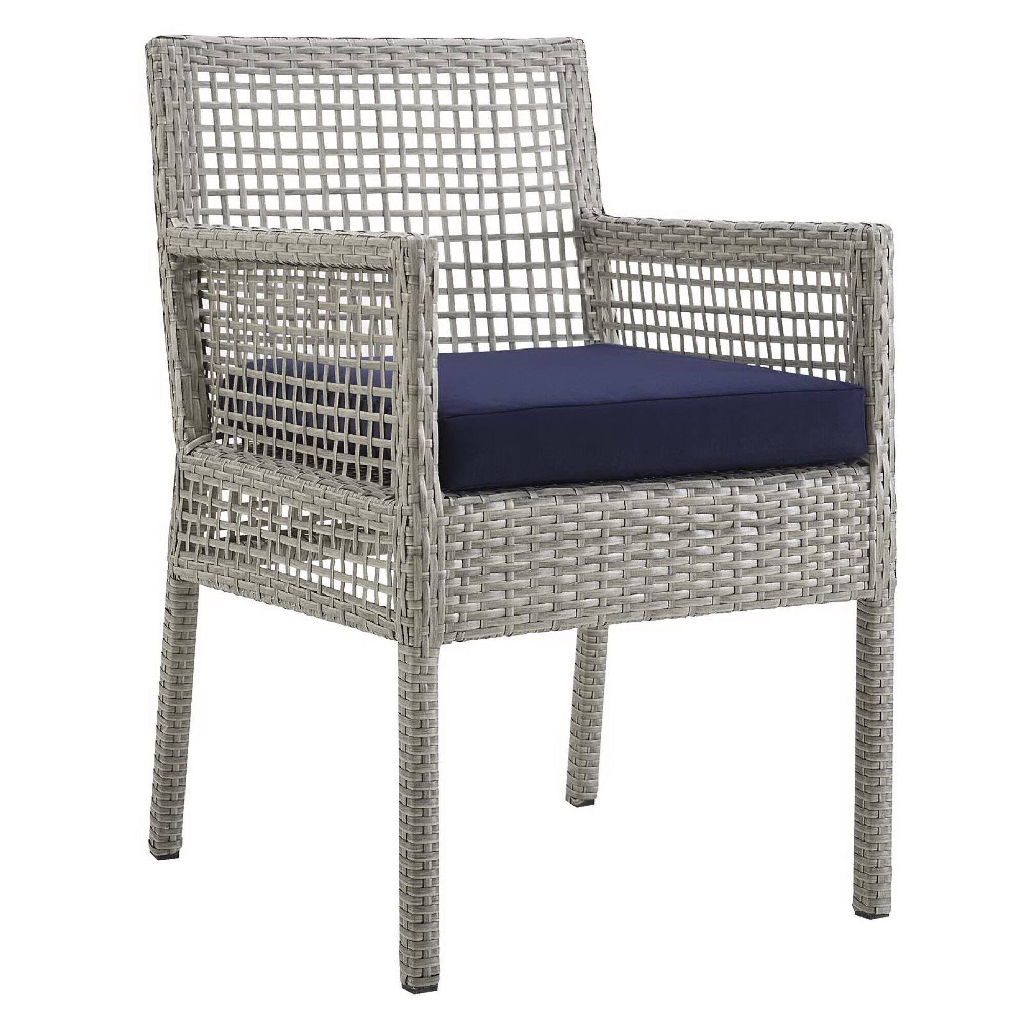 Left. Modway - Aura Outdoor Patio Wicker Rattan Dining Armchair Set of 2 by Modway - Gray Navy.