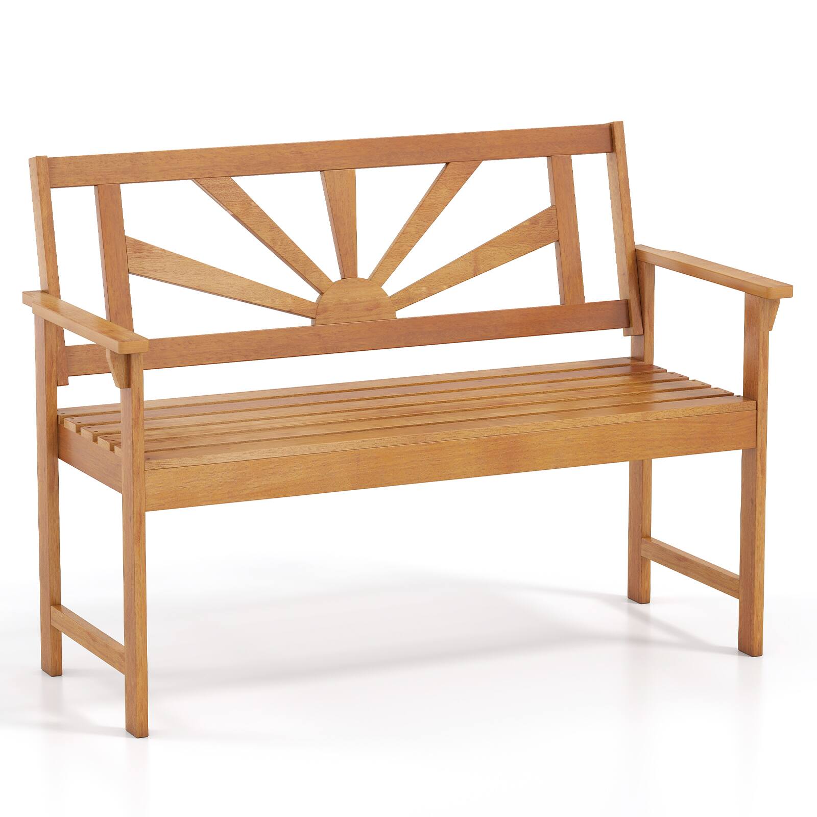 Alt View 9. Gymax - Gymax Acacia Wood Loveseat Bench 2-Seater Outdoor Garden Bench w/Backrest & Armrests - Yellow.
