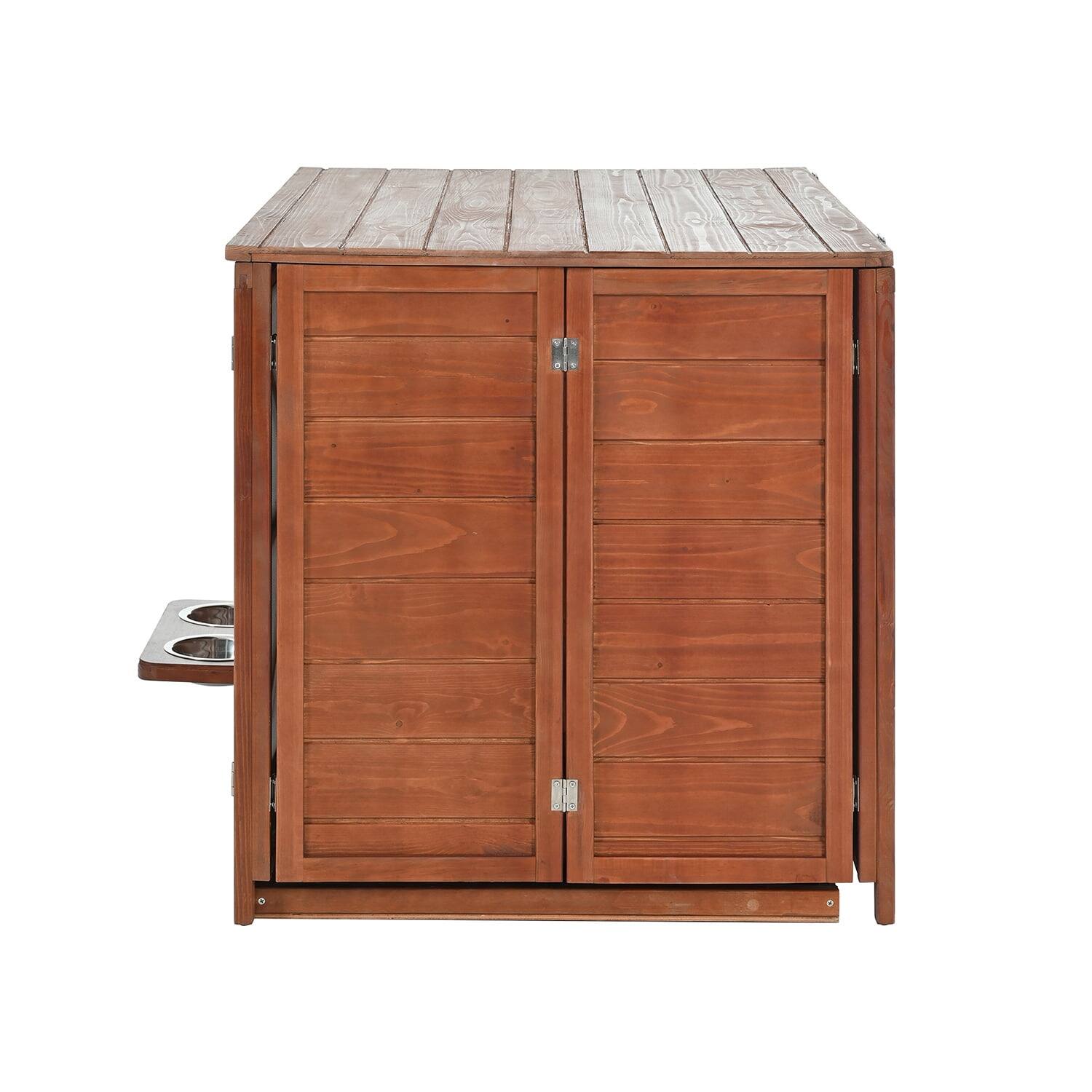 Alt View 6. Pefilos - 43" Wood Foldable Dog Crate with 360° Rotating Feeder, Removable Tray, Multi-Functional Kennel for Medium to Small Dogs.