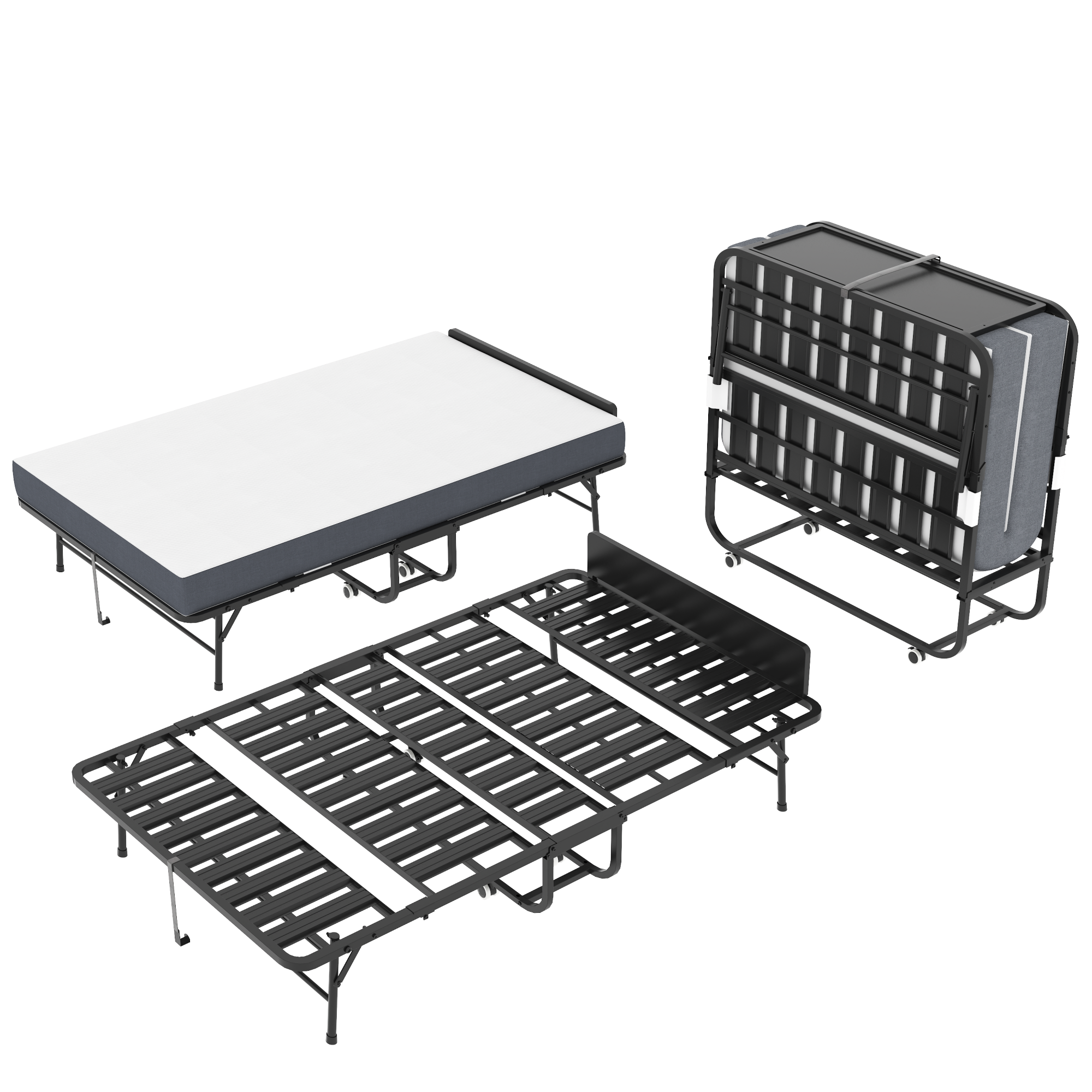 Alt View 8. GOODSILO - Extra Long Folding Bed with Adjustable Headrest and Memory Foam Mattress, Heavy-Duty Portable Guest Bed on Wheels - Black.