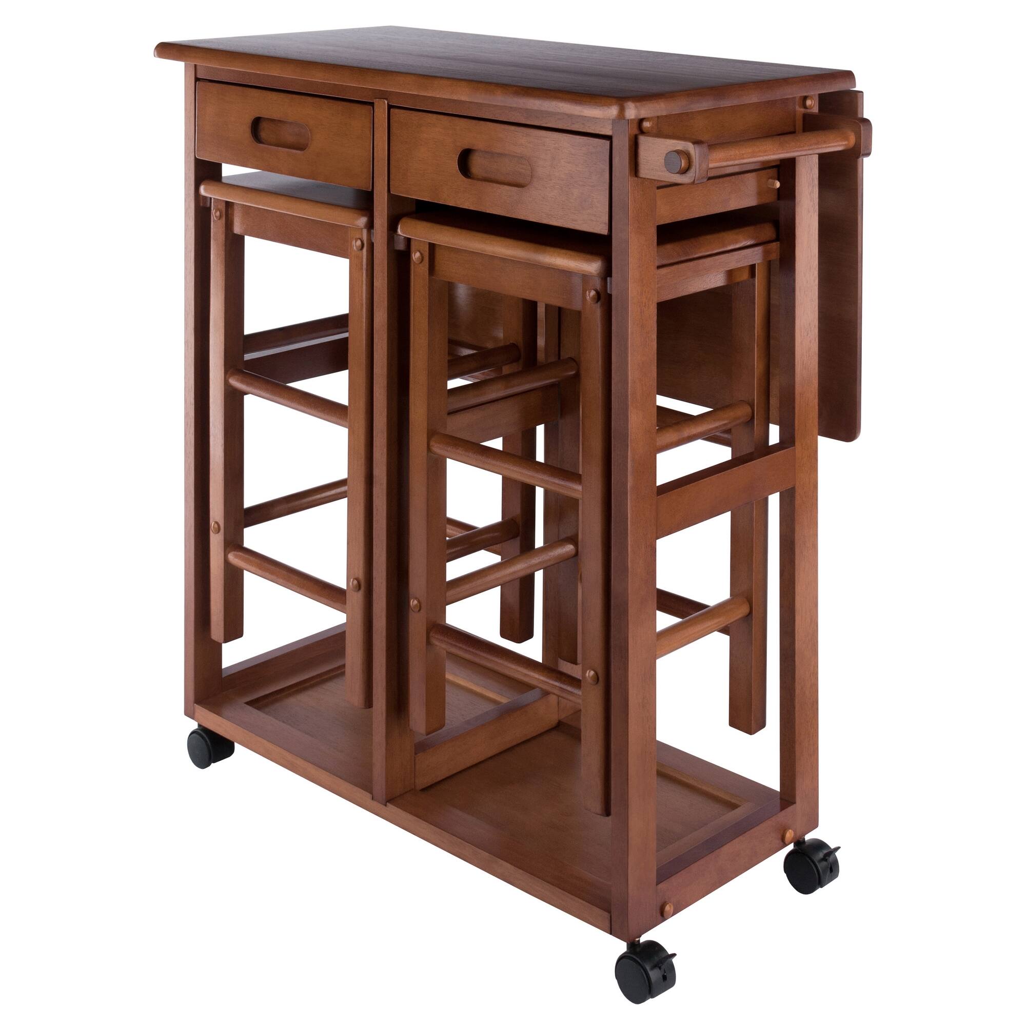 Winsome Wood - Suzanne 3-Pc Space Saver with Tuck-away Stools - Teak