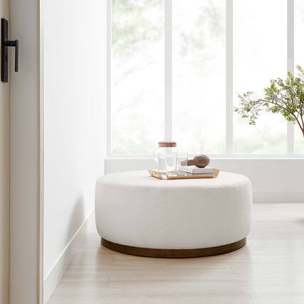 Front. Modway - Tilden Large 38" Round Boucle Upholstered Upholstered Ottoman by Modway - Cloud Walnut.