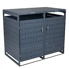 WELLFOR - Outdoor Metal Trash Can Storage Shed for 2 Trash Cans - Gray