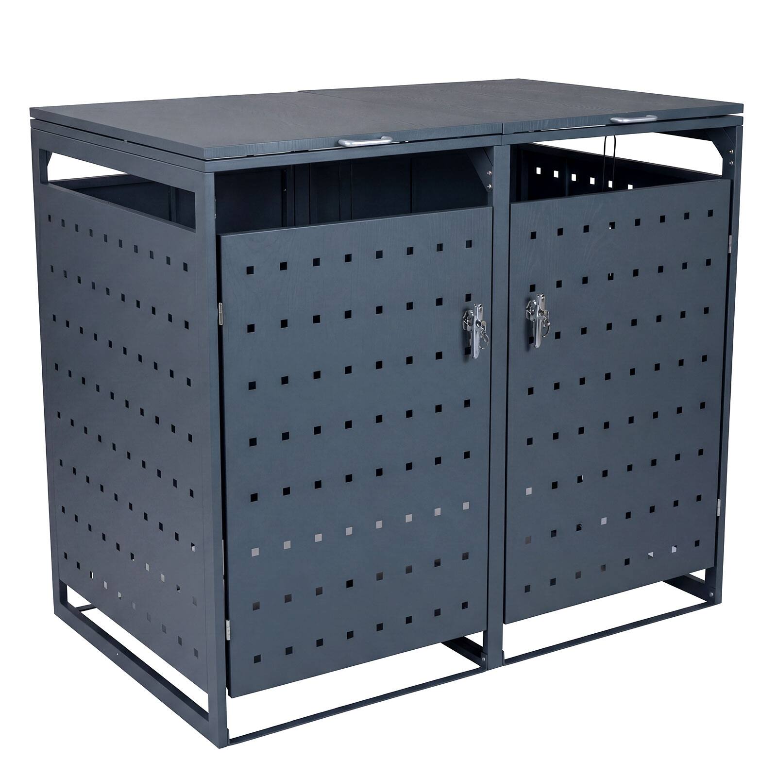 Alt View 9. Gymax - Gymax Metal Garbage Bin Storage Shed for2Trash Cans44CU.FT Double Trash Can Enclosure - Grey.
