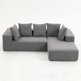 Kadyn - L-Shaped Full Foam Sectional Sofa, 5 Pillows, Compressed Shipping, Flannelette, Space Saving Design, Gray-Blue - Gray