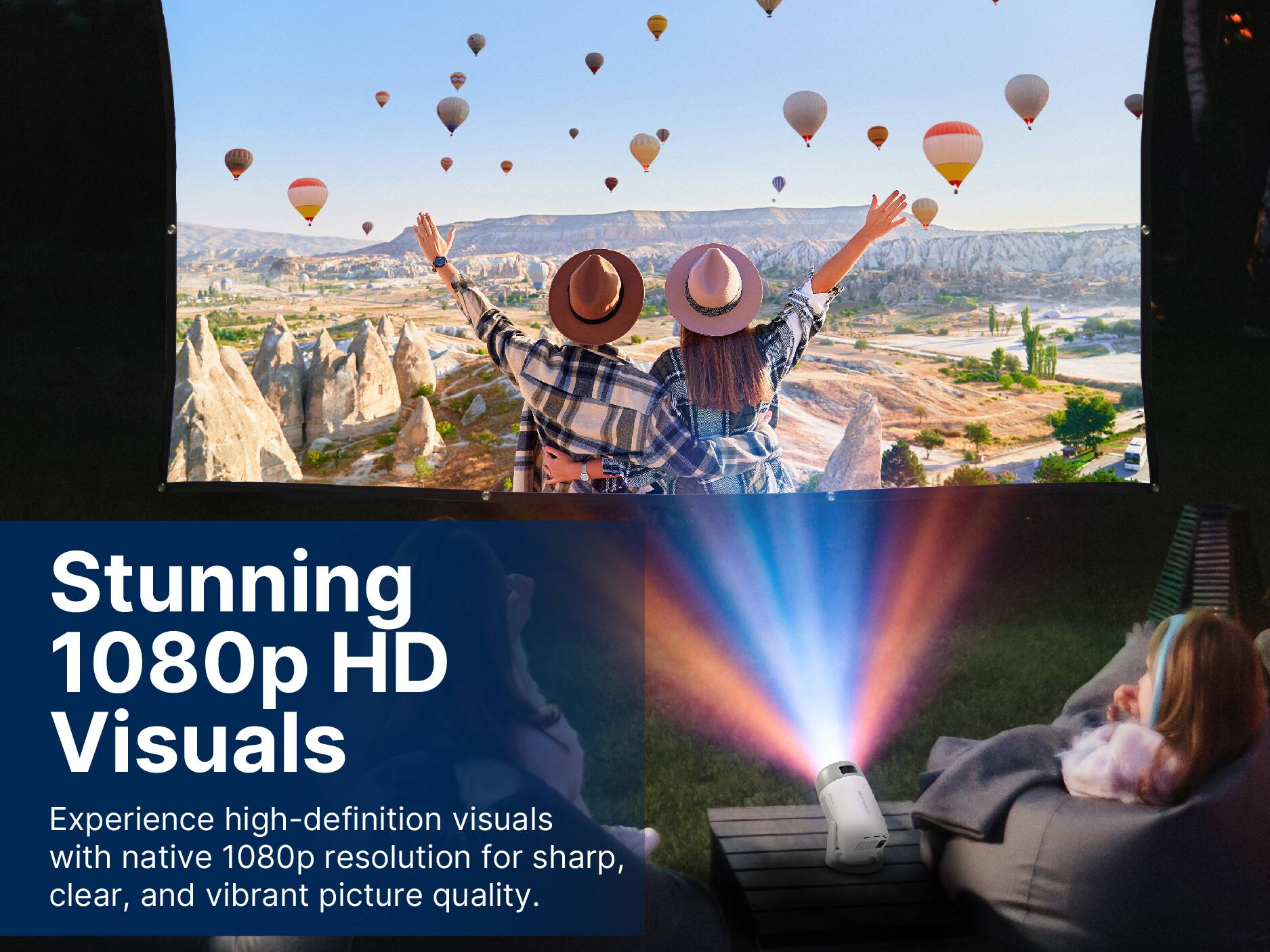 Stunning 1080p HD Visuals
Experience high-definition visuals with native 1080p resolution for sharp, clear, and vibrant picture quality.