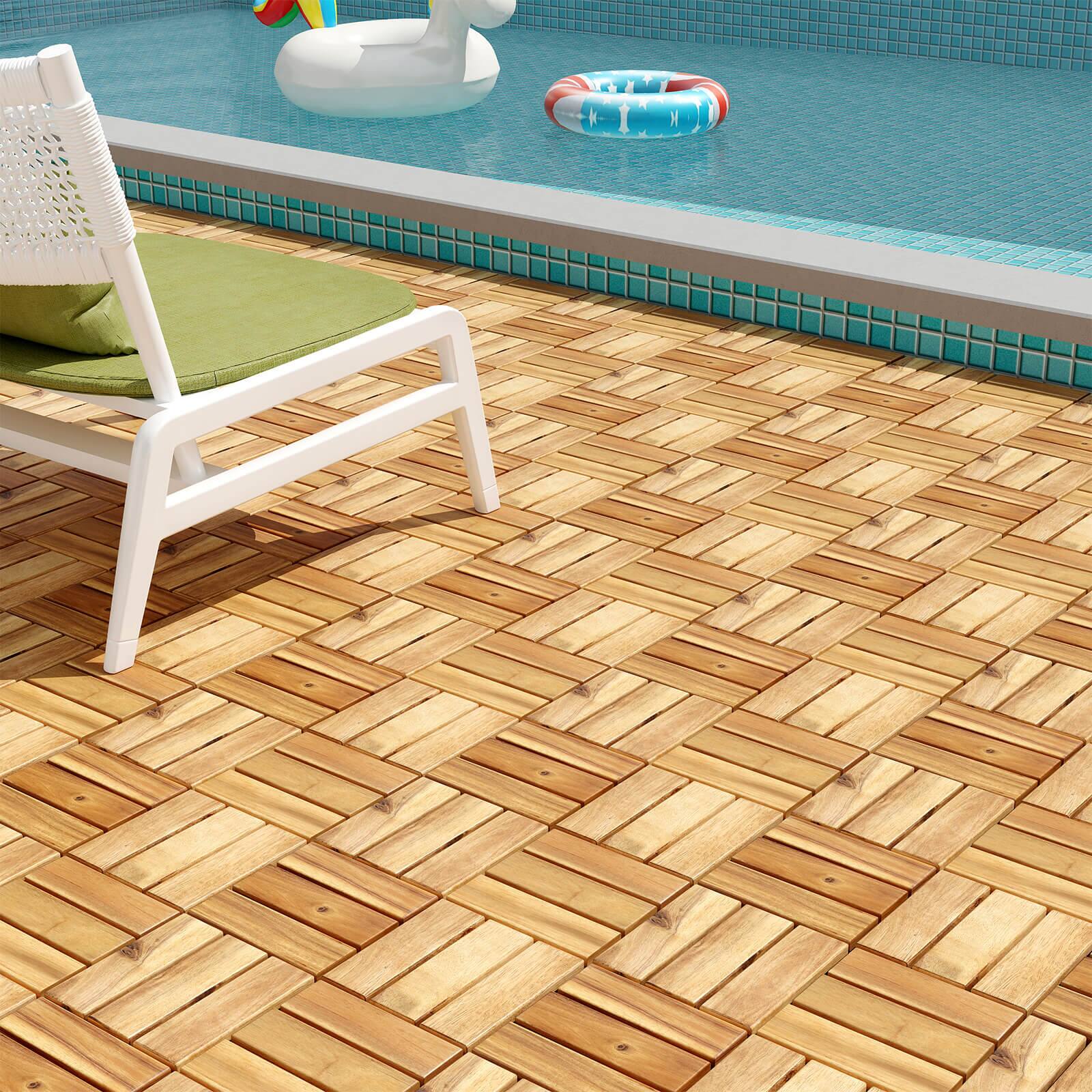 Alt View 3. Costway - Costway 30 PCS Interlocking Flooring Tiles Floor Decking for Patio Acacia Wood Outdoor - Brown.