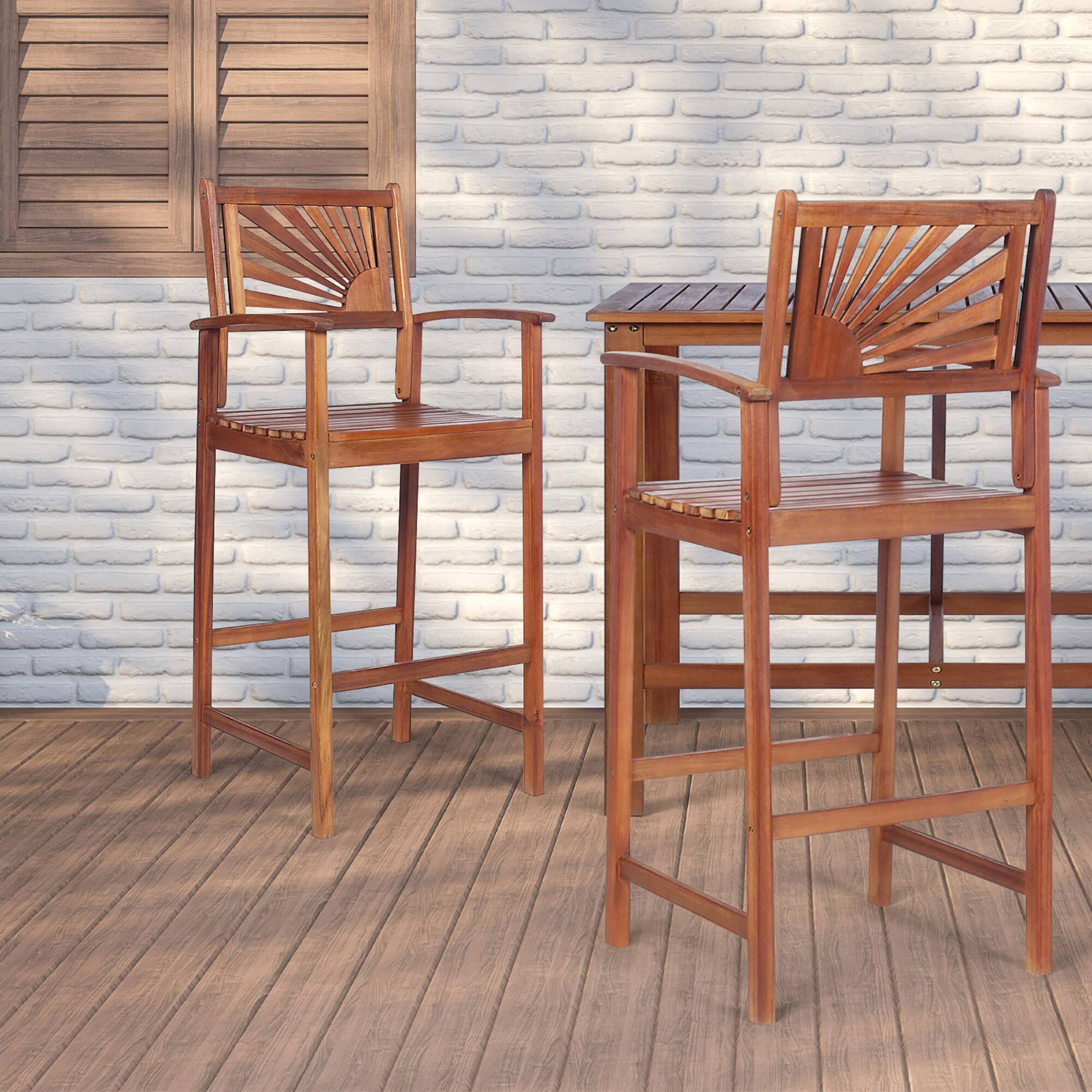 Alt View 2. Costway - Costway Set of 2 Bar Stools 29inch Acacia Wood Pub Chairs Outdoor w/ Armrests - Natural.