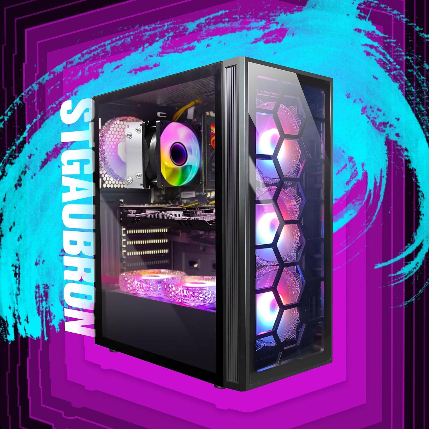 Left. STGAubron - STGAubron Gaming PC Desktop, AMD Ryzen 5 2600 up to 3.9Ghz, Radeon RX 580 16G, 16G DDR4 RAM, 512G SSD, 600M WiFi, WIN11H - Black.