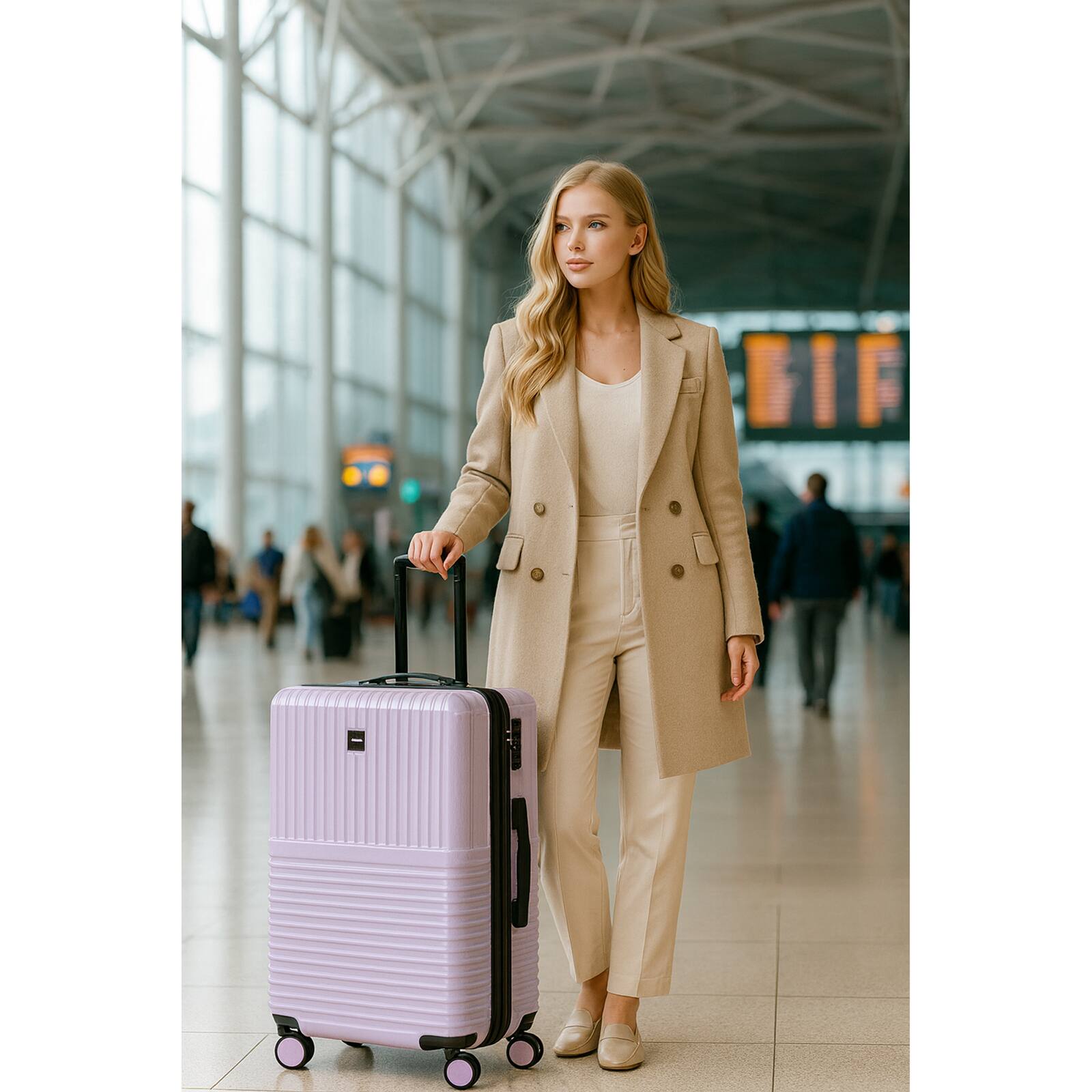 Angle. World Traveler - Tonal 28-Inch Lightweight Polycarbonate Expandable Spinner Luggage with TSA Lock - Lavender.