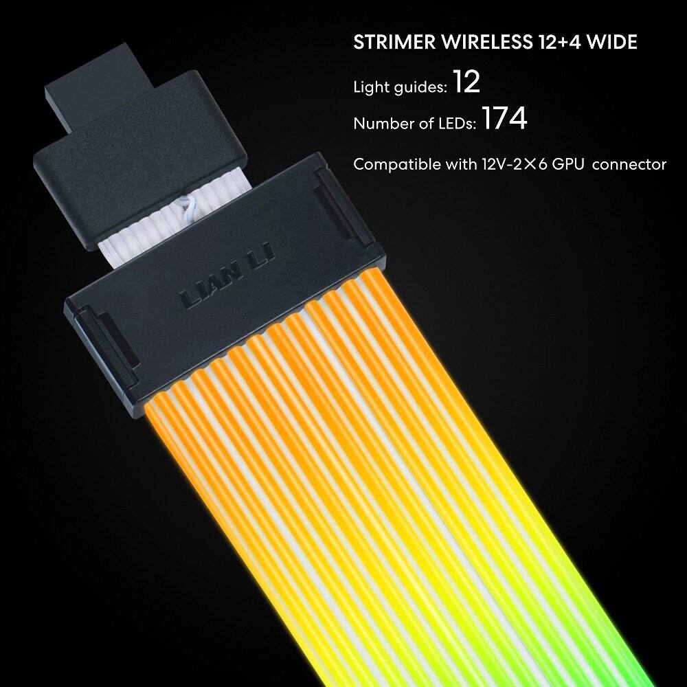 STRIMER WIRELESS 12+4 WIDE  
Light guides: 12  
Number of LEDs: 174  
Compatible with 12V-2X6 GPU connector