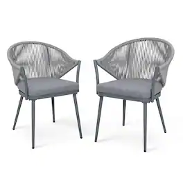 Nuu Garden - Outdoor Aluminum Chair Set of 2 Woven Rope Conversation Chairs with Seat Cushions - Dark Gray