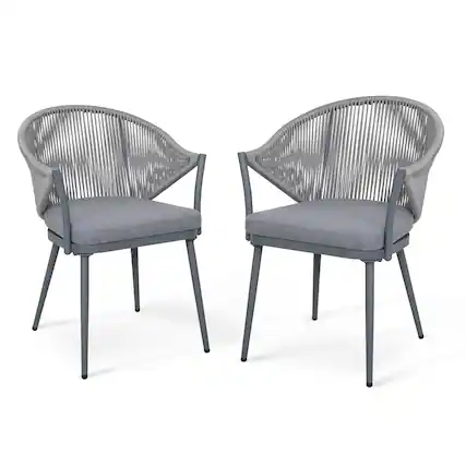 Front. Nuu Garden - Outdoor Aluminum Chair Set of 2 Woven Rope Conversation Chairs with Seat Cushions - Dark Gray.