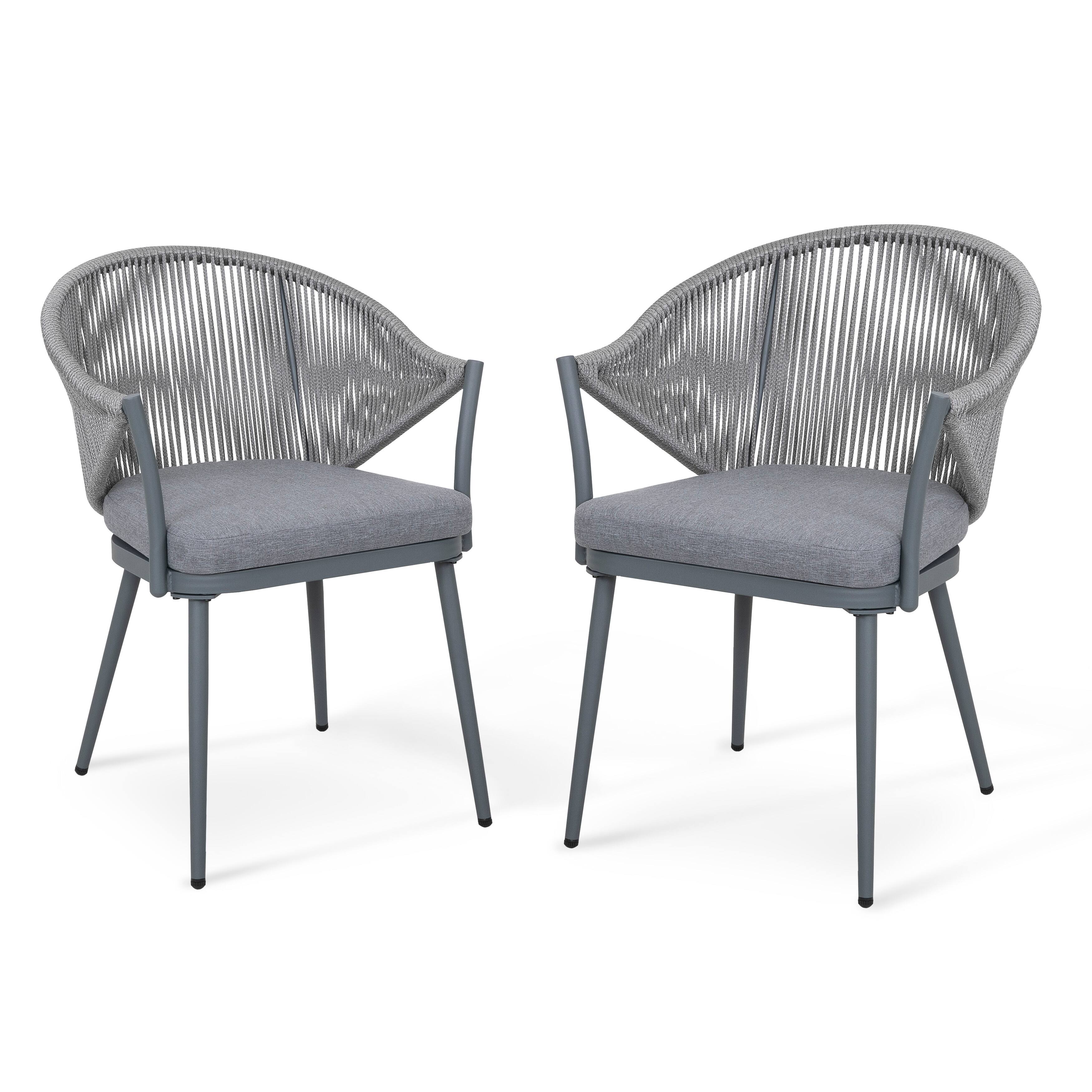 Front. Nuu Garden - Outdoor Aluminum Chair Set of 2 Woven Rope Conversation Chairs with Seat Cushions - Dark Gray.