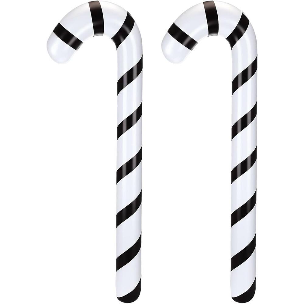Front. PARKER SLATER - 2-Pc 35in Inflatable Candy Canes – Black & White Indoor/Outdoor Decor - White, Black.
