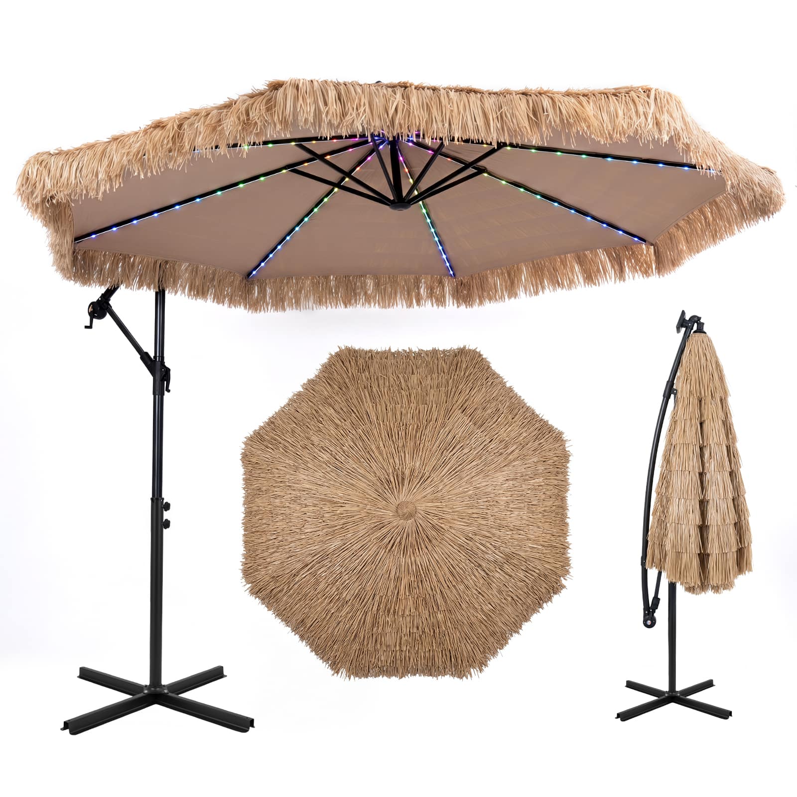 Gymax - 10' Solar Thatched Cantilever Umbrella Patio Offset Hanging Umbrella w/ 8 Ribs - Yellow price history on PriceWatchPro