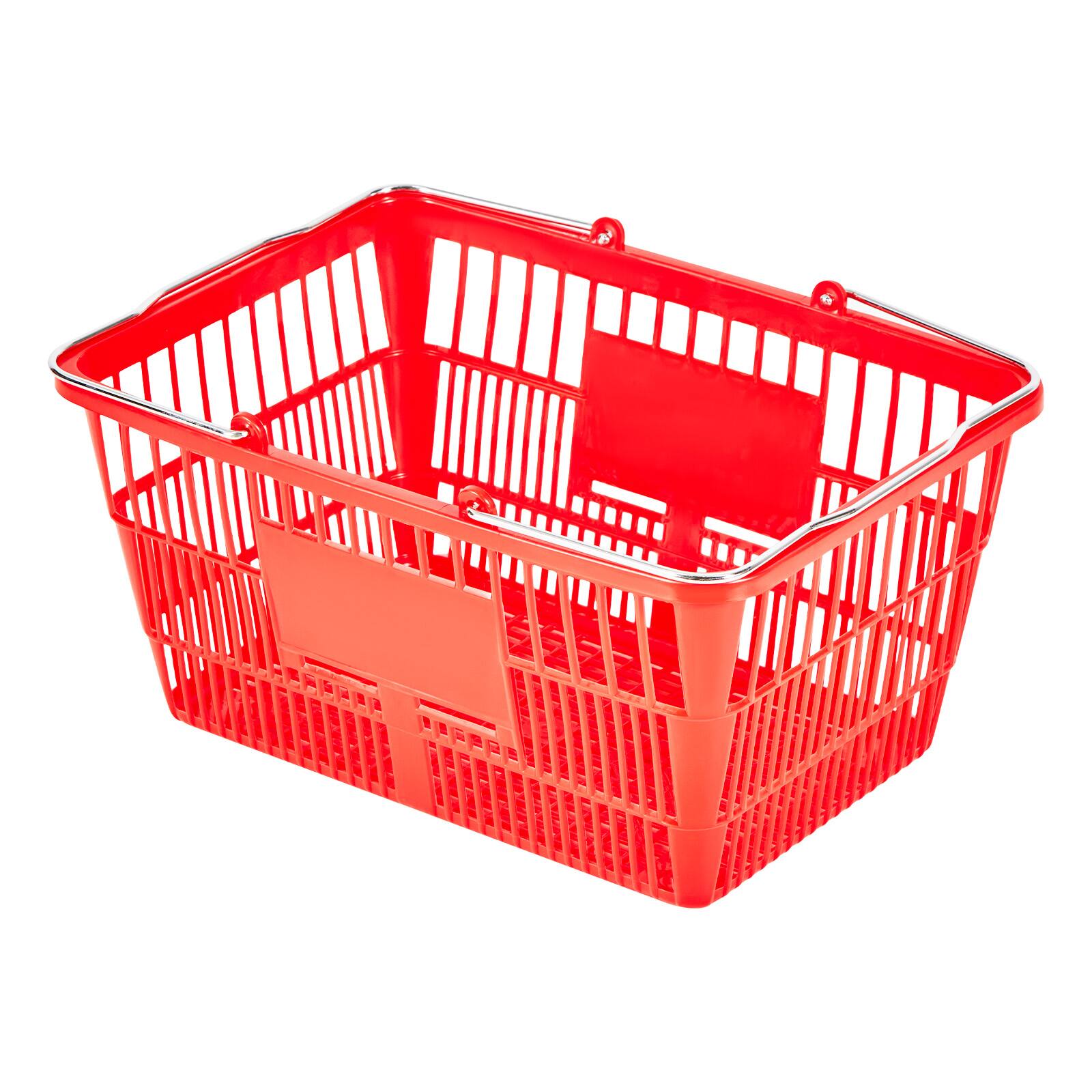 Alt View 5. VEVOR - Shopping Baskets, 12 PCS, 21L Stackable PE Plastic Grocery Baskets with Metal Handles, Dense Mesh Structure - Red.