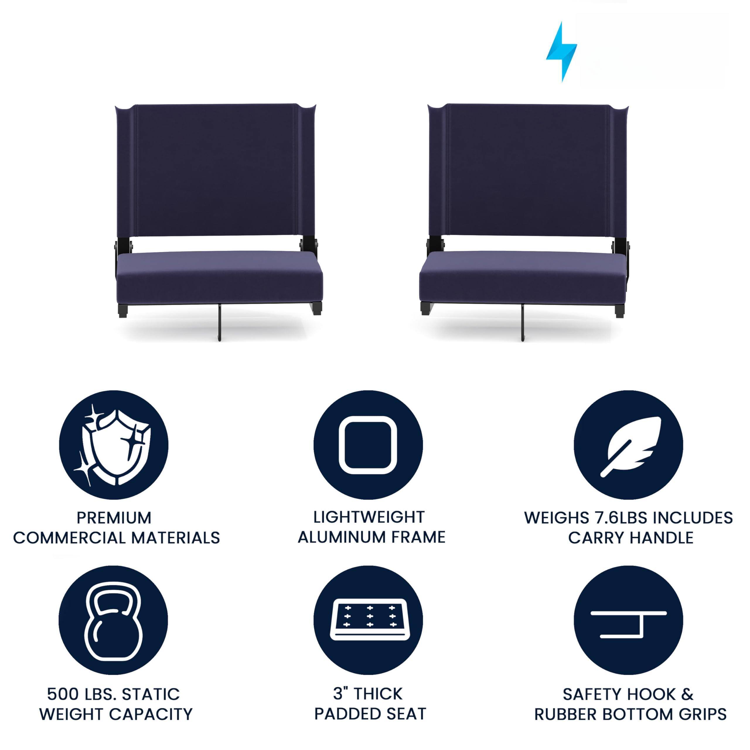 - Premium Commercial Materials
- Lightweight Aluminum Frame
- Weighs 7.6lbs Includes Carry Handle
- 500 Lbs. Static Weight Capacity
- 3" Thick Padded Seat
- Safety Hook & Rubber Bottom Grips