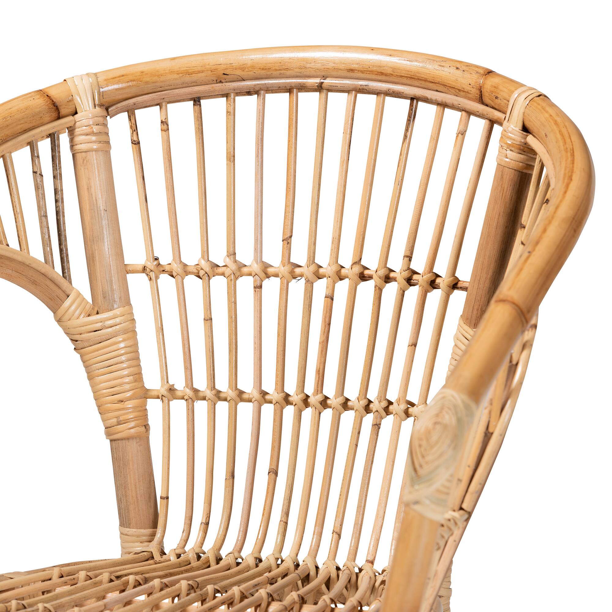 Back. bali & pari - Alleta Modern Bohemian Rattan 2-Piece Dining Chair Set - Natural Brown.